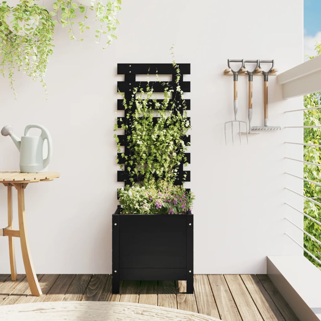 Fioriera Giardino con Rastrelliera Nera 39x39,5x114cm Pino 832519