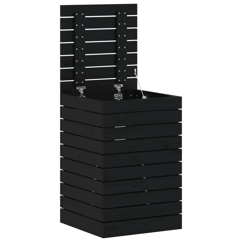 Cesto per Bucato Nero 44x44x66 cm Legno Massello Pino 833330