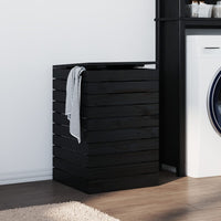 Cesto per Bucato Nero 44x44x66 cm Legno Massello Pino 833330