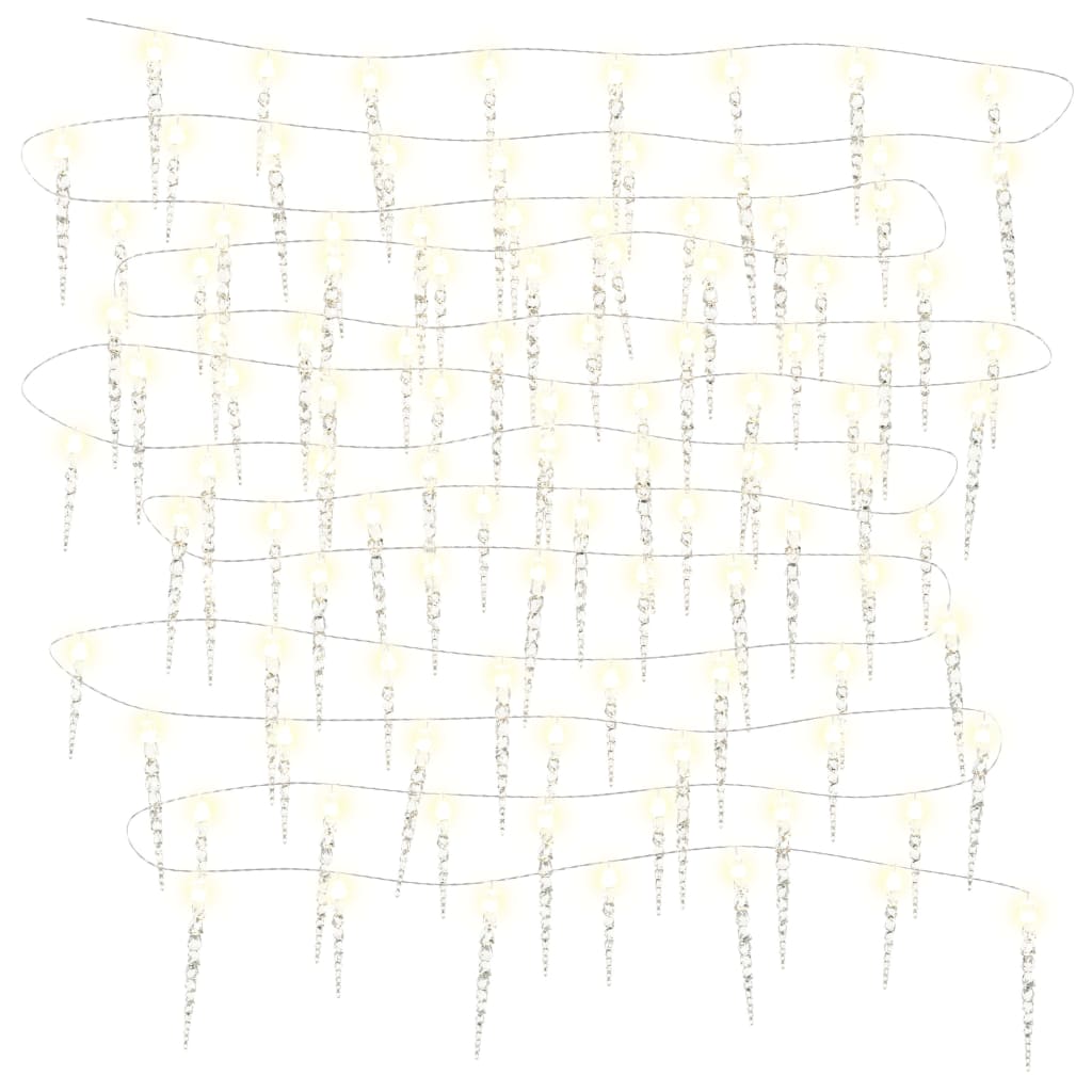 vidaXL Luce Natale a Ghiacciolo 100 LED Bianco Caldo 10 m Acrilico PVC