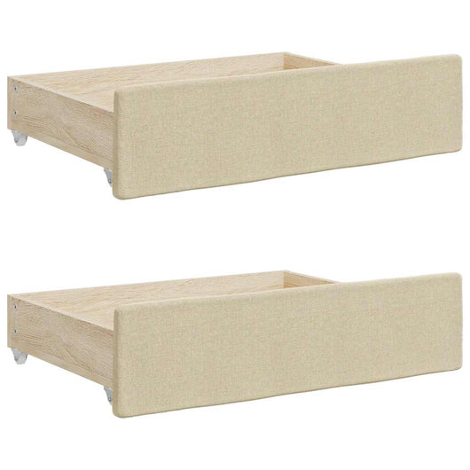 Cassetti da Letto 2pz Crema in Legno Multistrato e Tessuto 833914