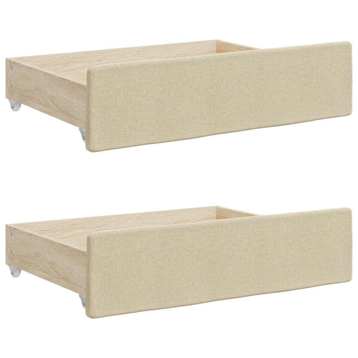 Cassetti da Letto 2pz Crema in Legno Multistrato e Tessuto 833914