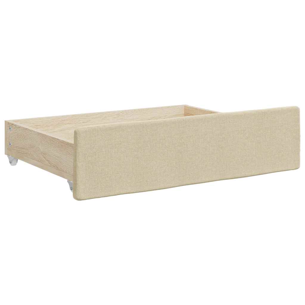 Cassetti da Letto 2pz Crema in Legno Multistrato e Tessuto 833914