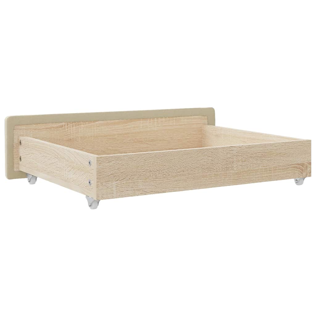 Cassetti da Letto 2pz Crema in Legno Multistrato e Tessuto 833914