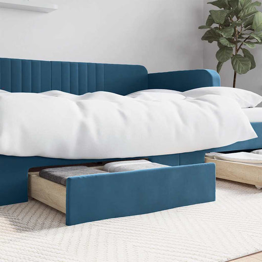 Cassetti da Letto 2pz Blu in Legno Multistrato e Vellutocod mxl 78772