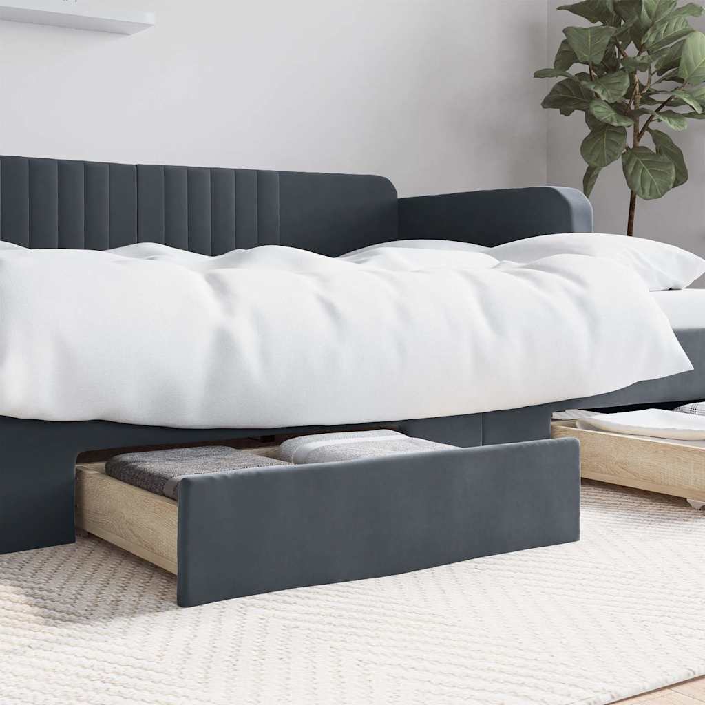 Cassetti da Letto 2pz Grigio Scuro Legno Multistrato e Velluto