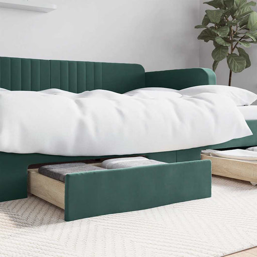 Cassetti da Letto 2pz Verde Scuro Legno Multistrato e Velluto 833918