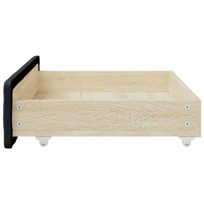 Cassetti da Letto 2pz Neri in Legno Multistrato e Similpelle 833922