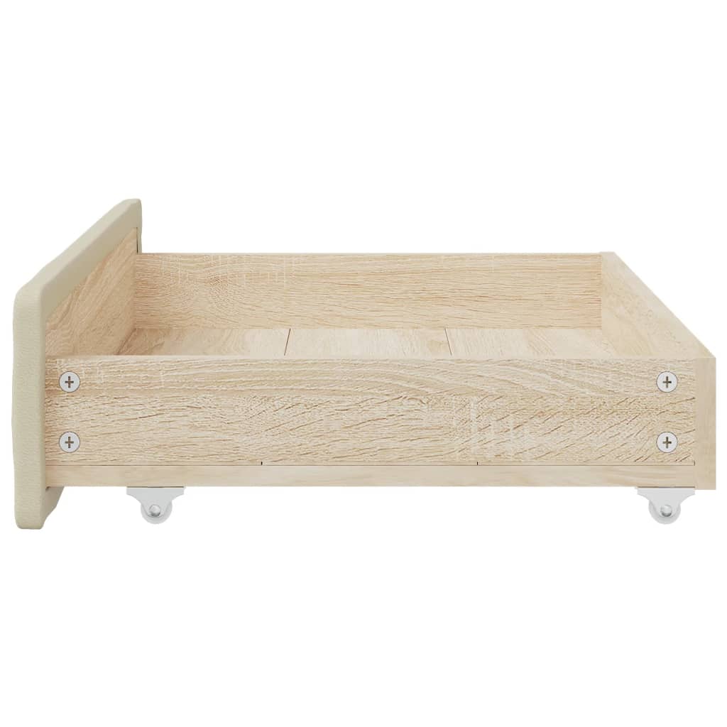 Cassetti da Letto 2pz Crema in Legno Multistrato e Similpelle 833924