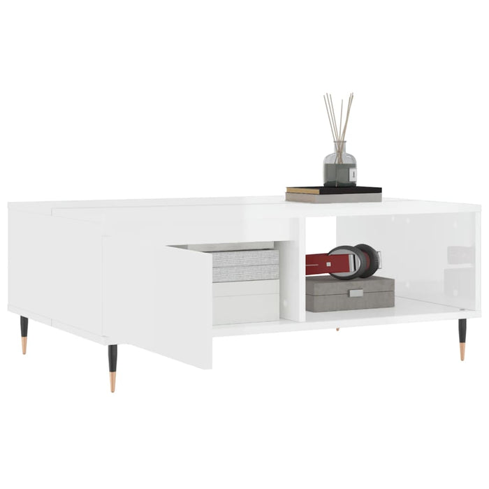 Tavolino Salotto Bianco Lucido 90x60x35 cm in Legno Multistrato 827054