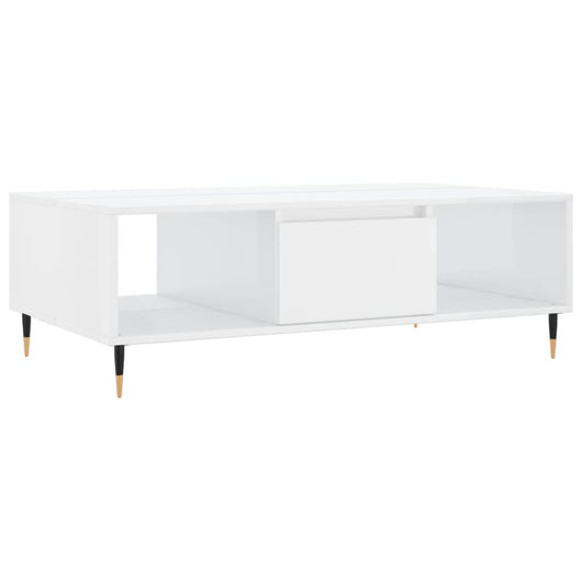 Tavolino da Salotto Bianco Lucido 104x60x35cm Legno Multistrato 827078
