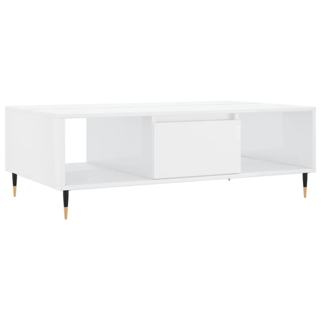 Tavolino da Salotto Bianco Lucido 104x60x35cm Legno Multistrato