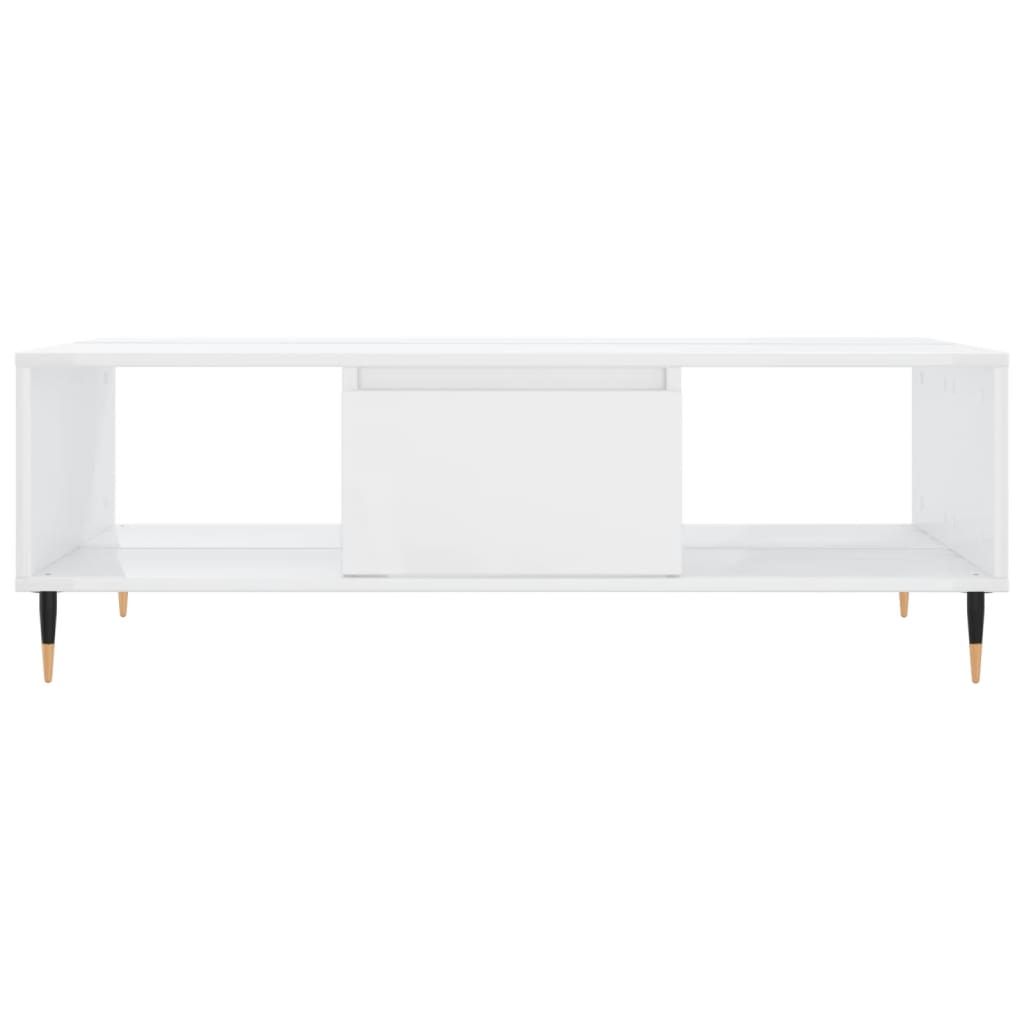 Tavolino da Salotto Bianco Lucido 104x60x35cm Legno Multistrato