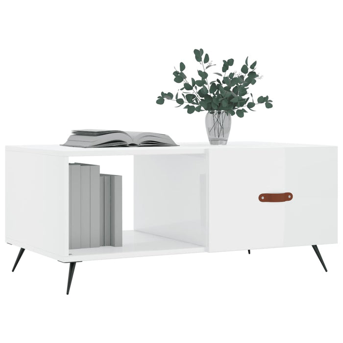 Tavolino da Salotto Bianco Lucido 90x50x40 cm Legno Multistratocod mxl 103475