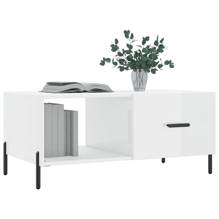 Tavolino da Salotto Bianco Lucido 90x50x40 cm Legno Multistratocod mxl 128037
