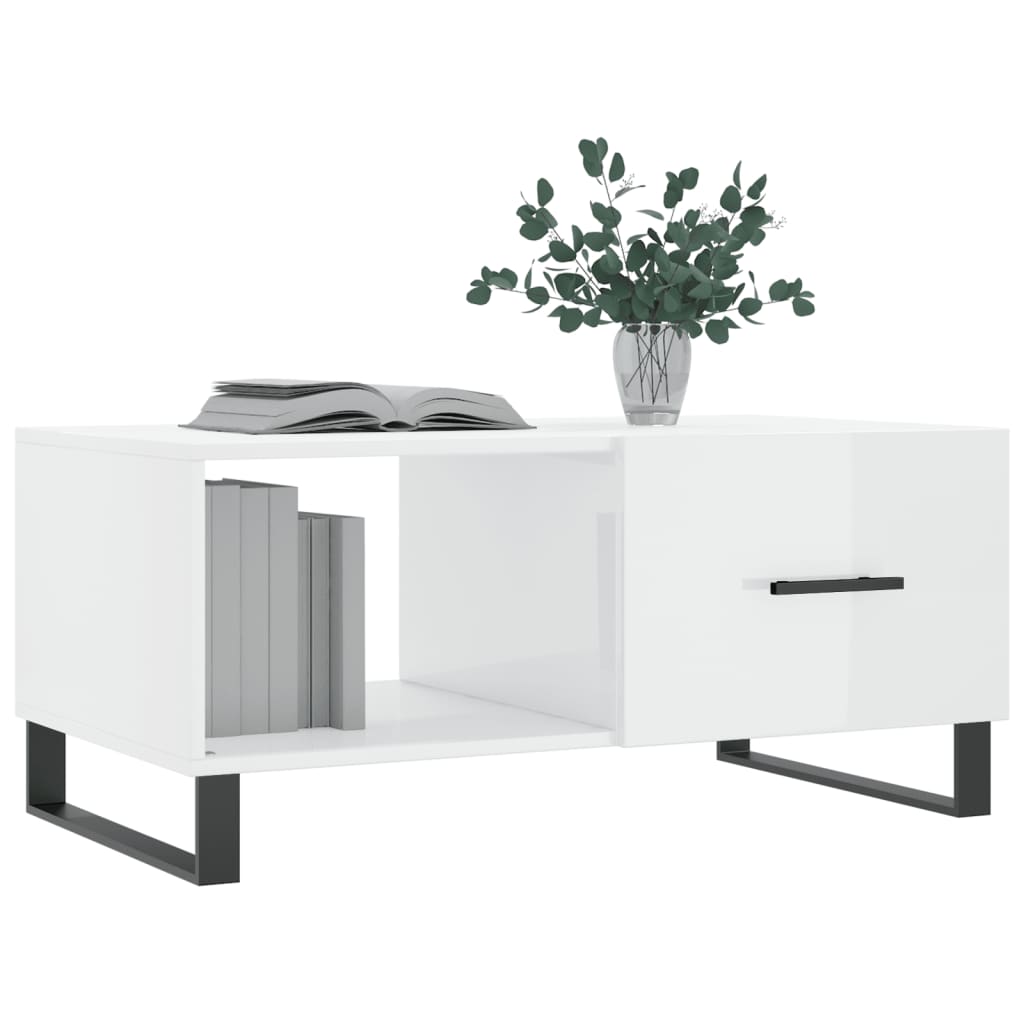 Tavolino da Salotto Bianco Lucido 90x50x40 cm Legno Multistrato 829238