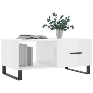 Tavolino da Salotto Bianco Lucido 90x50x40 cm Legno Multistrato 829238