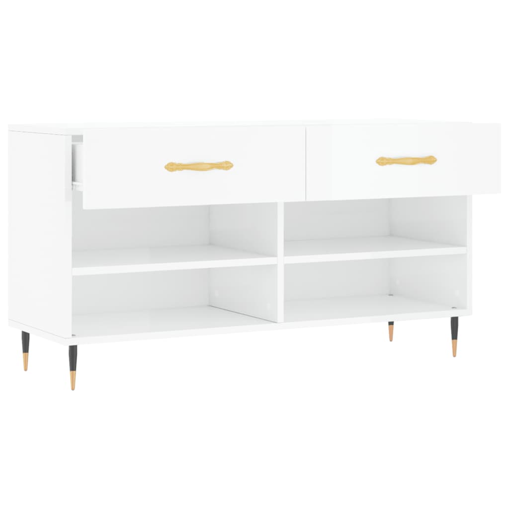 Panca Porta Scarpe Bianco Lucido 102x35x55 cm Legno Multistrato