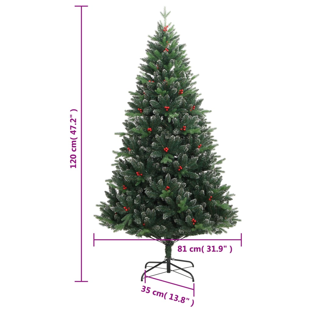 vidaXL Albero Natale Artificiale Incernierato con Bacche Rosse 120 cm