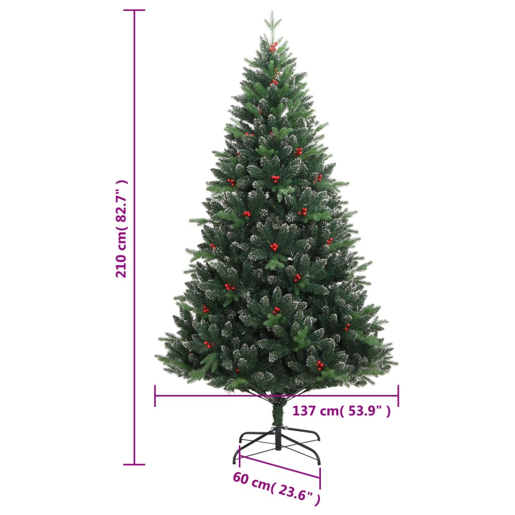 Albero Natale Artificiale Incernierato con Bacche Rosse 210 cm 356734