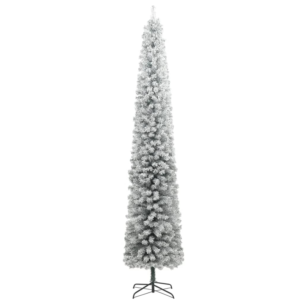 Albero di Natale Sottile con Base e Neve Floccata 270 cm PVC 357686