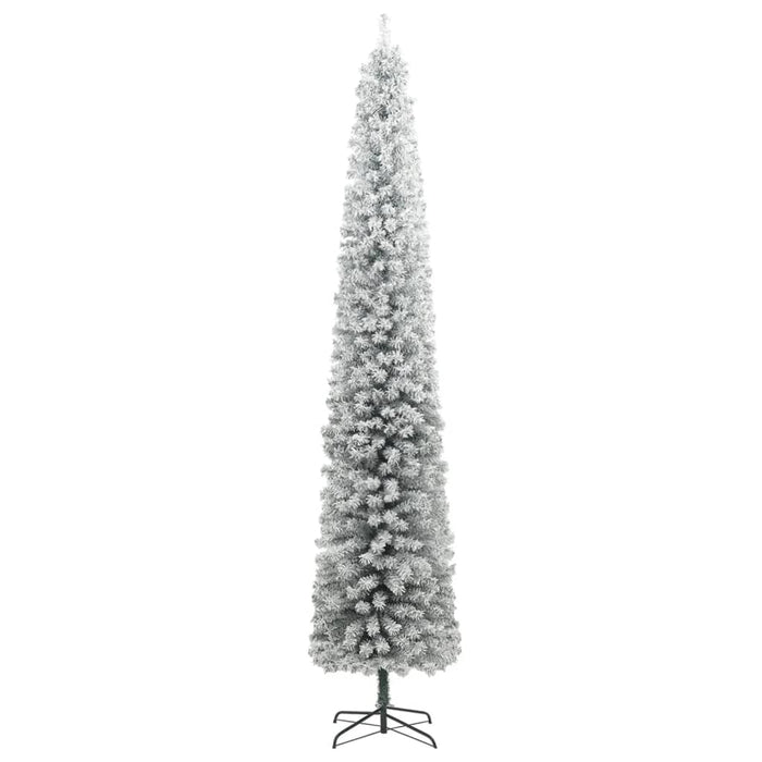Albero di Natale Sottile con Base e Neve Floccata 270 cm PVC 357686