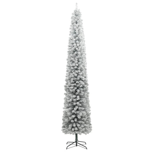 Albero di Natale Sottile con Base e Neve Floccata 270 cm PVC