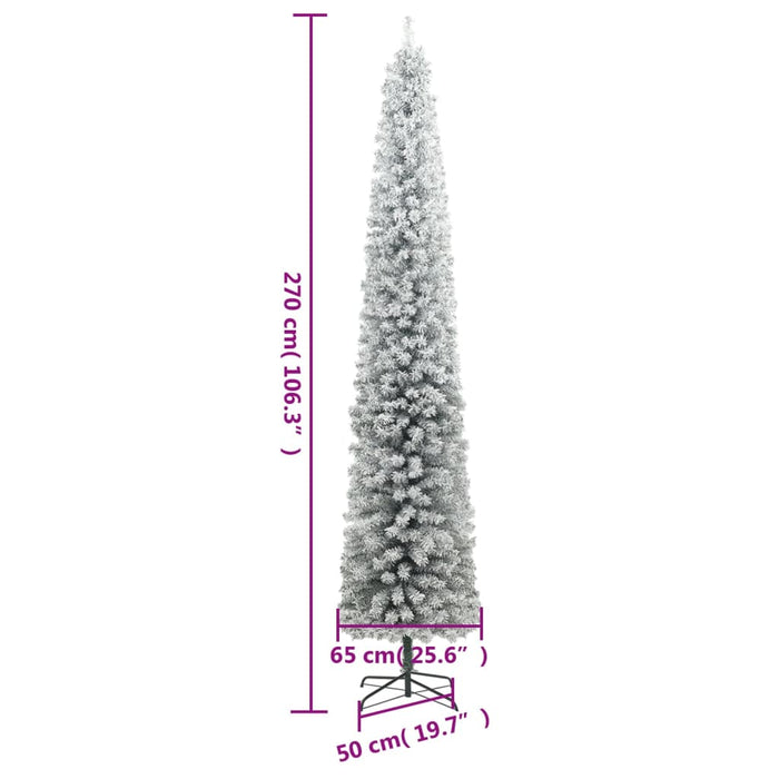 Albero di Natale Sottile con Base e Neve Floccata 270 cm PVC 357686