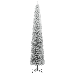 Albero di Natale Sottile con Base e Neve Floccata 300 cm PVC 357687