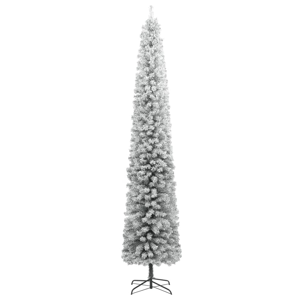 Albero di Natale Sottile-Decorazioni natalizie con Base e Neve Floccata 300 cm PVC