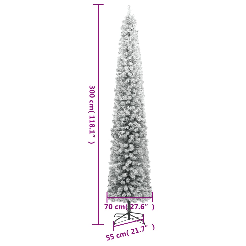Albero di Natale Sottile con Base e Neve Floccata 300 cm PVC 357687