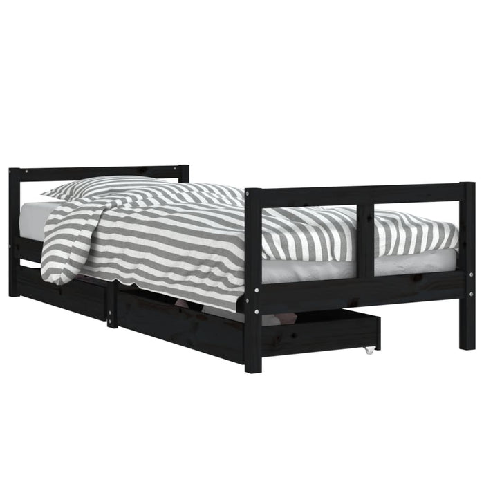 Giroletto Bambini con Cassetti-Struttura Letto Bambini Nero 80x200cm Massello di Pino 852057