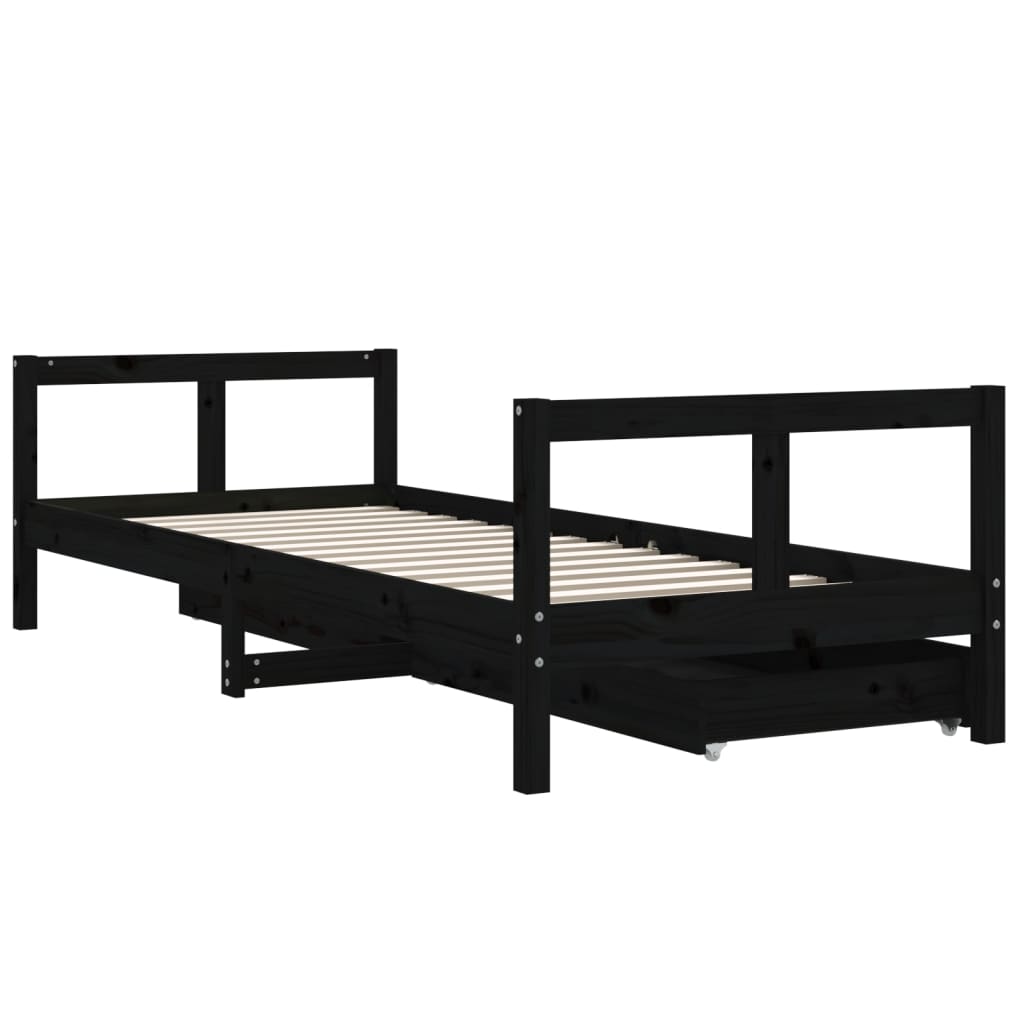 Giroletto Bambini con Cassetti-Struttura Letto Bambini Nero 80x200cm Massello di Pino 852057