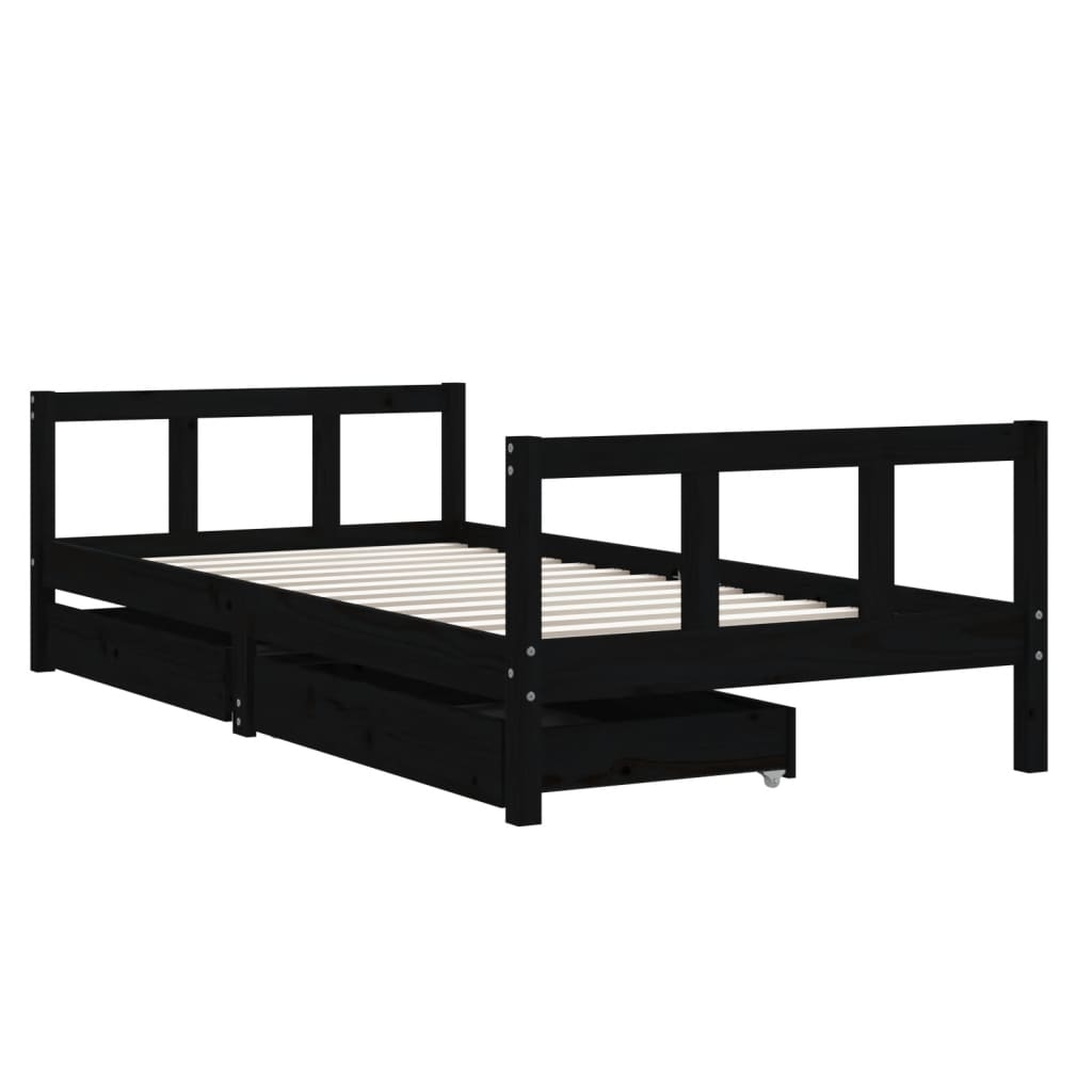 Giroletto per Bambini con Cassetti-Struttura Letto Bambini con contenitore Nero 90x190 cm Massello Pino