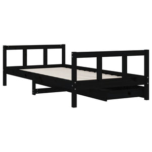 Giroletto per Bambini con Cassetti-Struttura Letto Bambini con contenitore Nero 90x190 cm Massello Pino