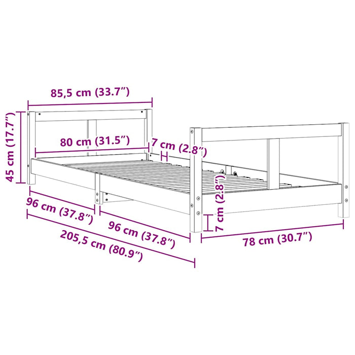 Giroletto per Bambini Bianco 80x200cm in Legno Massello di Pino 834421