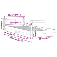Giroletto per Bambini Nero 80x200 cm in Legno Massello di Pino 834422