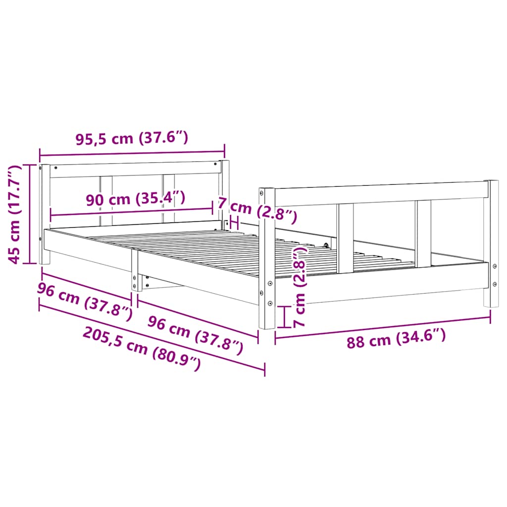 Giroletto per Bambini 90x200 cm in Legno Massello di Pino 834423