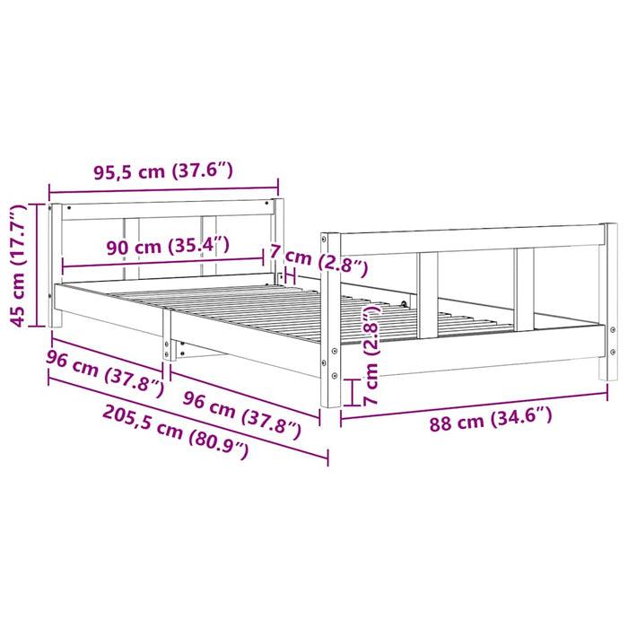 Giroletto per Bambini 90x200 cm in Legno Massello di Pino 834423