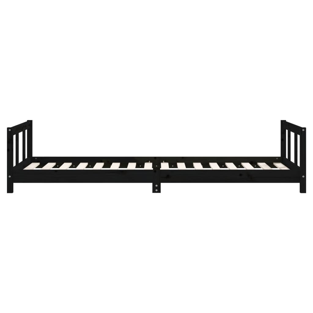Giroletto per Bambini Nero 90x200 cm in Legno Massello di Pino 834425