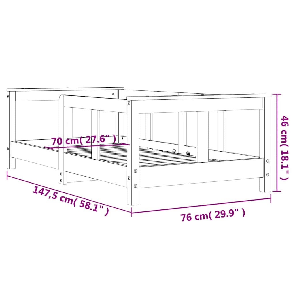 Giroletto per Bambini 70x140 cm in Legno Massello di Pino 834426