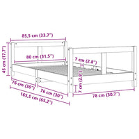 Giroletto per Bambini Bianco 80x160cm in Legno Massello di Pino 834430
