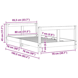 Giroletto per Bambini Bianco 80x160cm in Legno Massello di Pino 834430