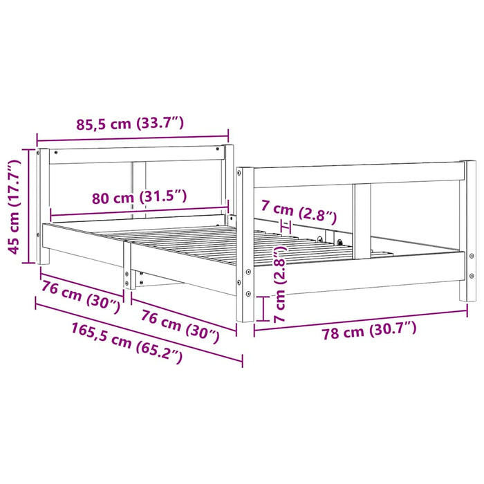 Giroletto per Bambini Bianco 80x160cm in Legno Massello di Pino 834430