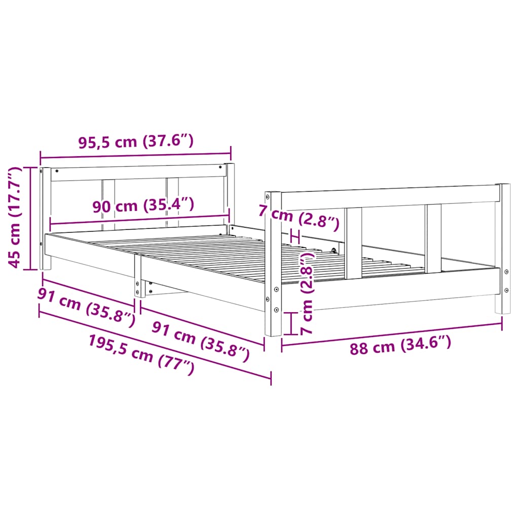 Giroletto per Bambini 90x190 cm in Legno Massello di Pino 834432