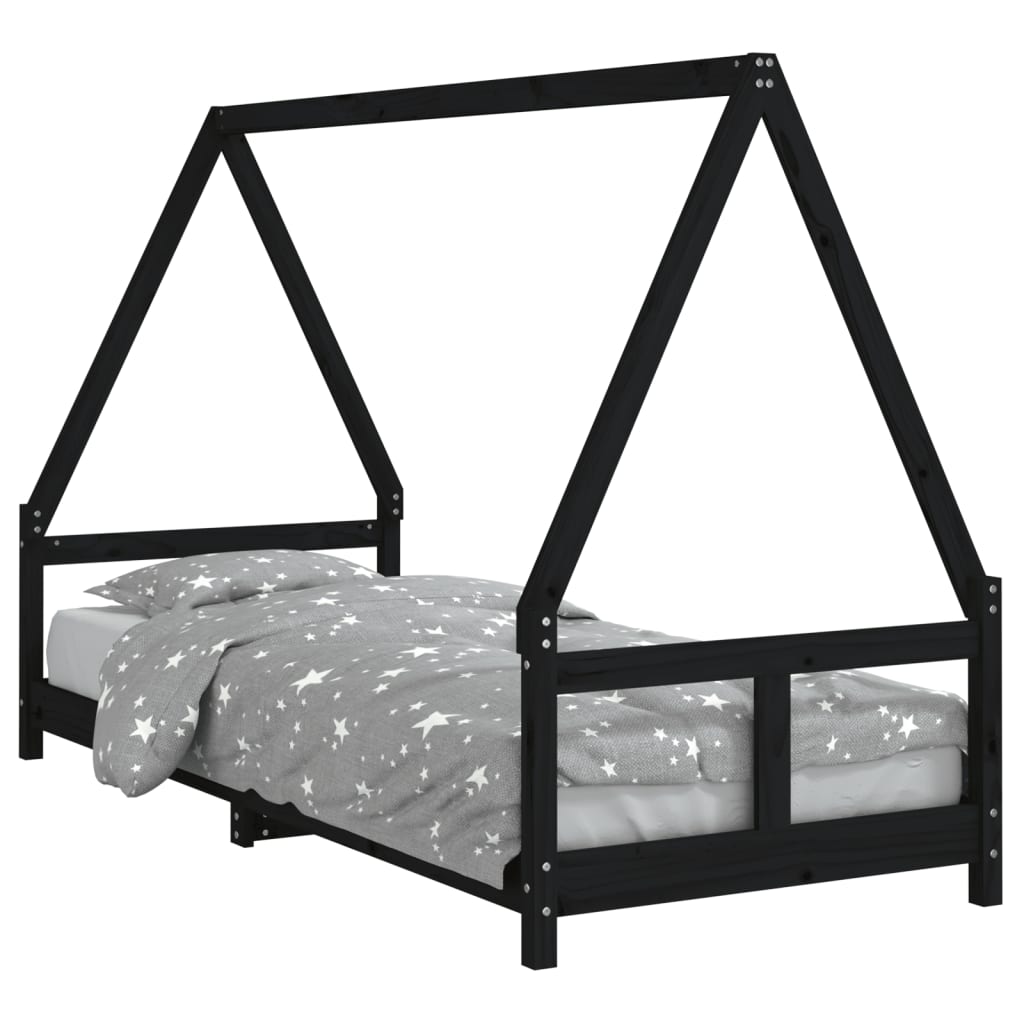 Giroletto per Bambini-Struttura Letto Bambini Nero 80x200 cm in Legno Massello di Pino 465861