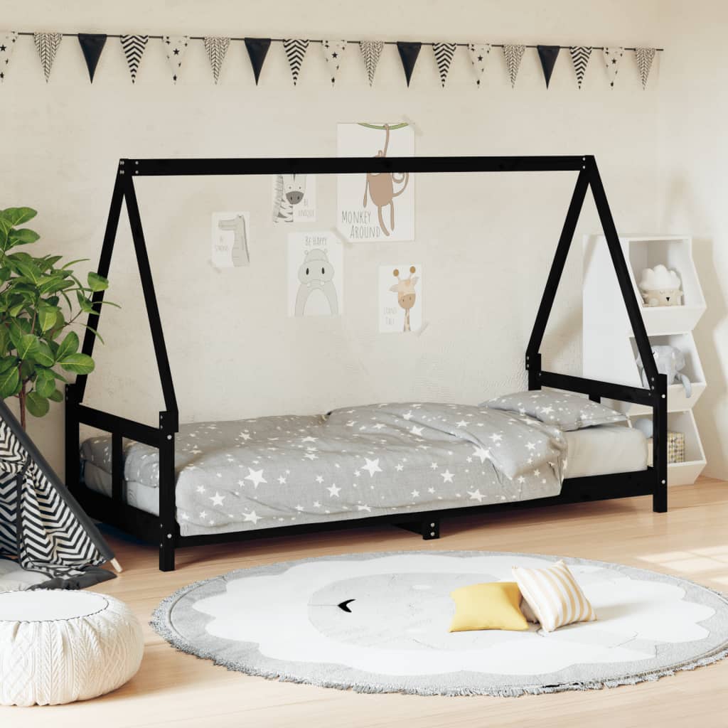 Giroletto per Bambini-Struttura Letto Bambini Nero 80x200 cm in Legno Massello di Pino 465861
