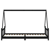 Giroletto per Bambini Nero 90x200 cm in Legno Massello di Pino 834455