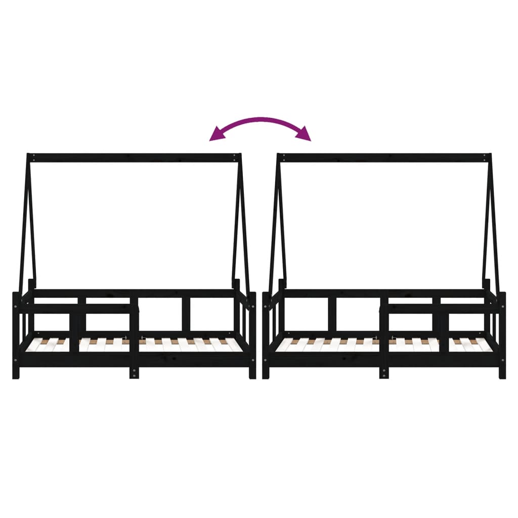 Giroletto per Bambini Nero 70x140 cm in Legno Massello di Pino 834458