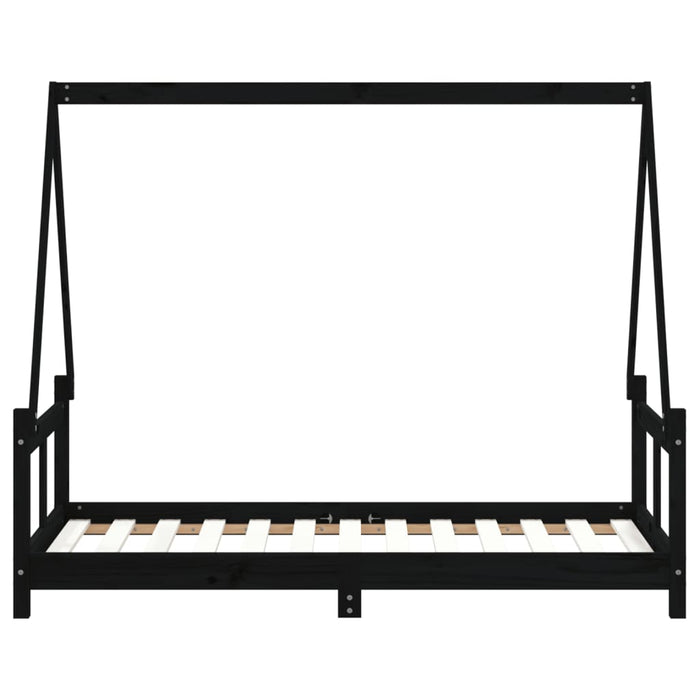 Giroletto per Bambini Nero 80x160 cm in Legno Massello di Pino 834461